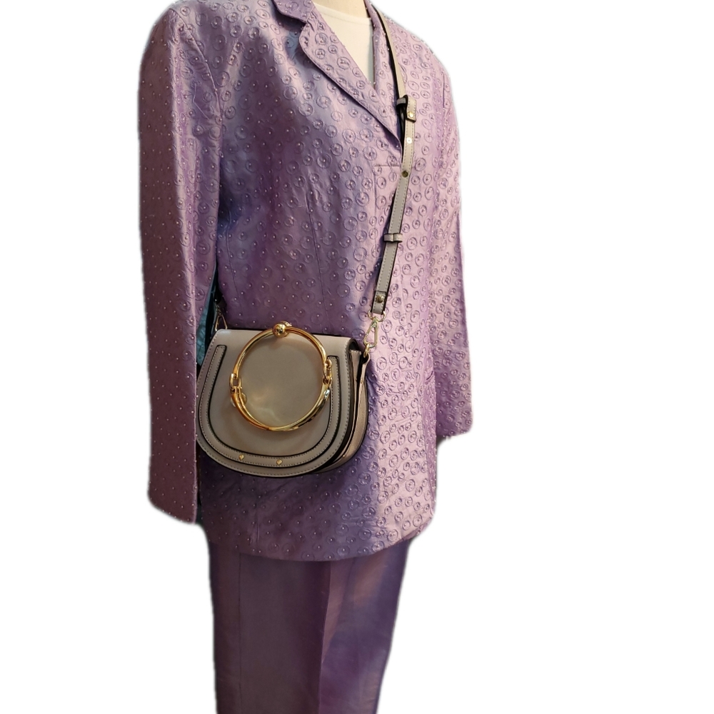NOVIELLO BLOOM WOMEN'S 100% SILK BLAZER SZ 10 LAVENDER PEARL ENCRUSTED LINED